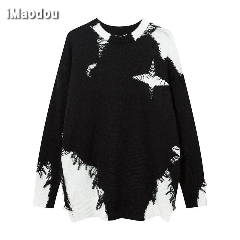 IMaodou Áo Khoác sweater Dệt Kim Phối Màu Sắc Tương Phản Phong Cách retro Mỹ Cho Nam Giới
