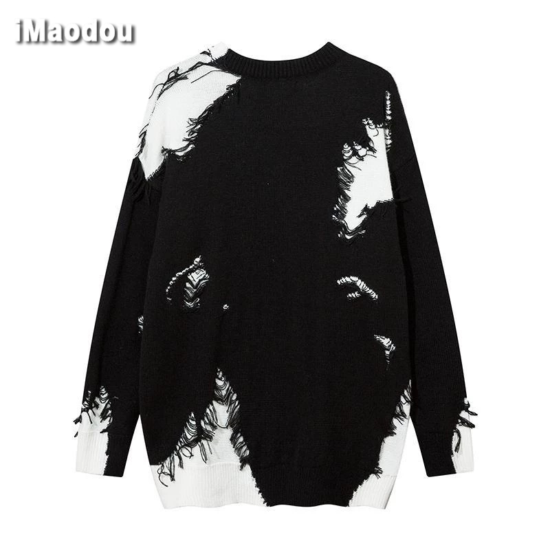 IMaodou Áo Khoác sweater Dệt Kim Phối Màu Sắc Tương Phản Phong Cách retro Mỹ Cho Nam Giới