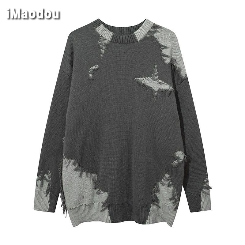 IMaodou Áo Khoác sweater Dệt Kim Phối Màu Sắc Tương Phản Phong Cách retro Mỹ Cho Nam Giới