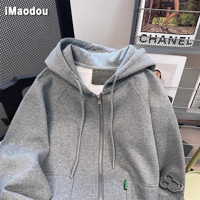 IMaodou Senior sense Áo Khoác cardigan Có Mũ Trùm Đầu Cỡ Lớn Thêu Họa Tiết retro hong kong Sang Trọng Cho Nam Và Nữ