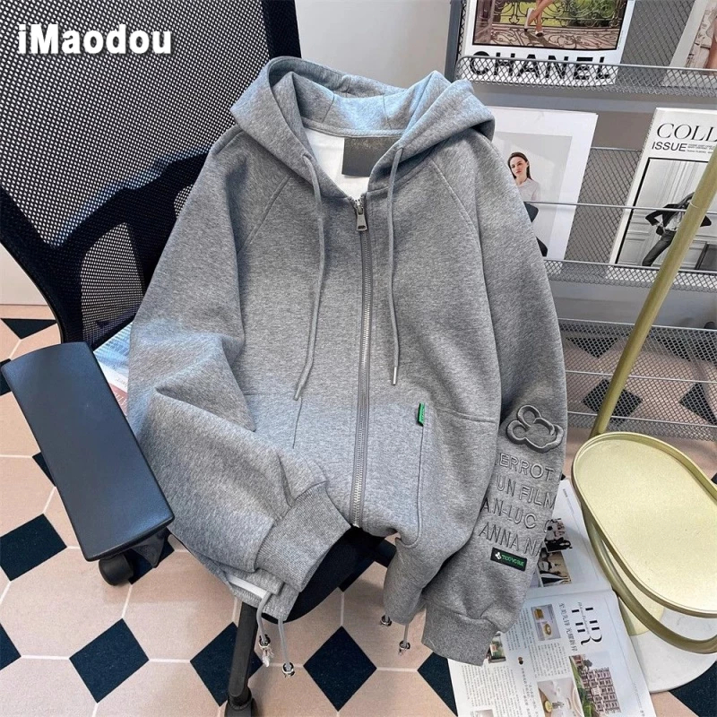 IMaodou Senior sense Áo Khoác cardigan Có Mũ Trùm Đầu Cỡ Lớn Thêu Họa Tiết retro hong kong Sang Trọng Cho Nam Và Nữ
