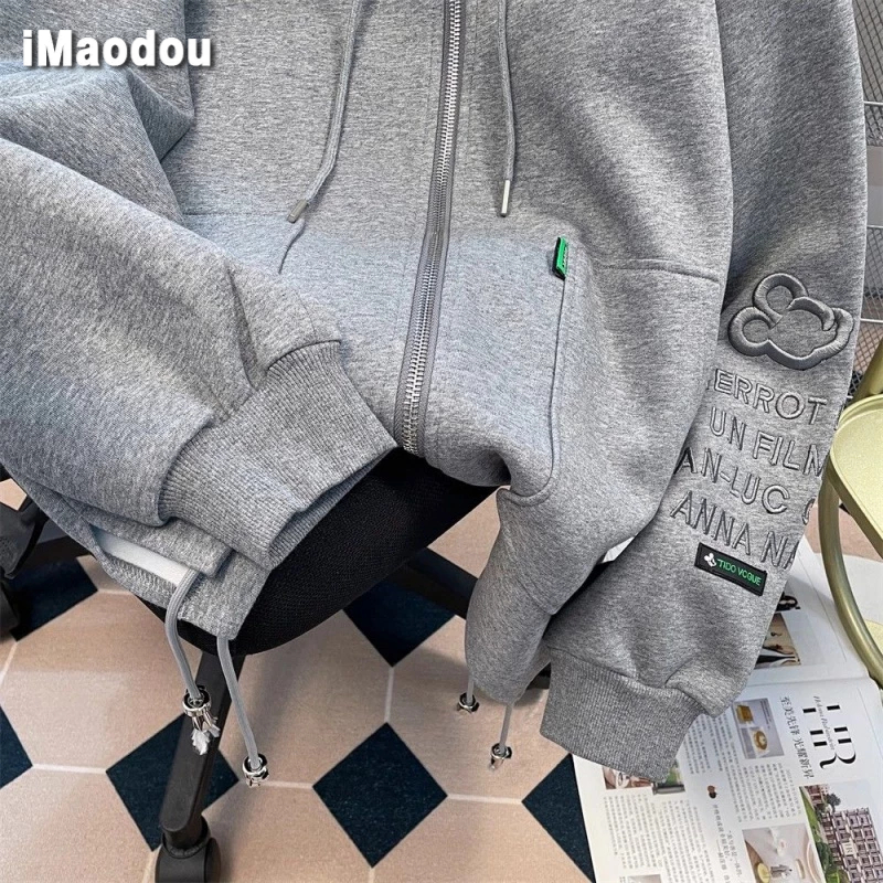 IMaodou Senior sense Áo Khoác cardigan Có Mũ Trùm Đầu Cỡ Lớn Thêu Họa Tiết retro hong kong Sang Trọng Cho Nam Và Nữ