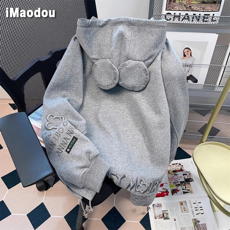 IMaodou Senior sense Áo Khoác cardigan Có Mũ Trùm Đầu Cỡ Lớn Thêu Họa Tiết retro hong kong Sang Trọng Cho Nam Và Nữ