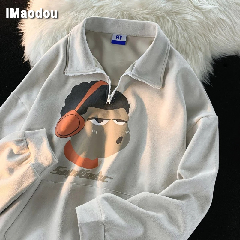 IMaodou Áo Khoác Khóa Kéo Phong Cách retro Thời Trang Cho Nam Nữ