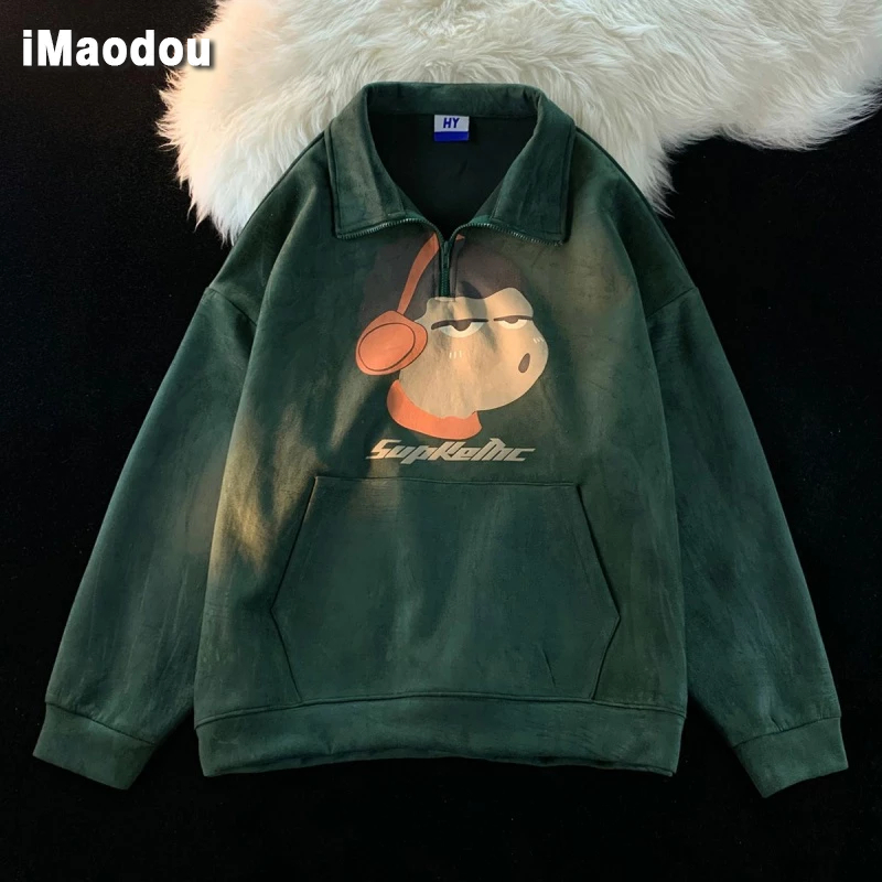 IMaodou Áo Khoác Khóa Kéo Phong Cách retro Thời Trang Cho Nam Nữ