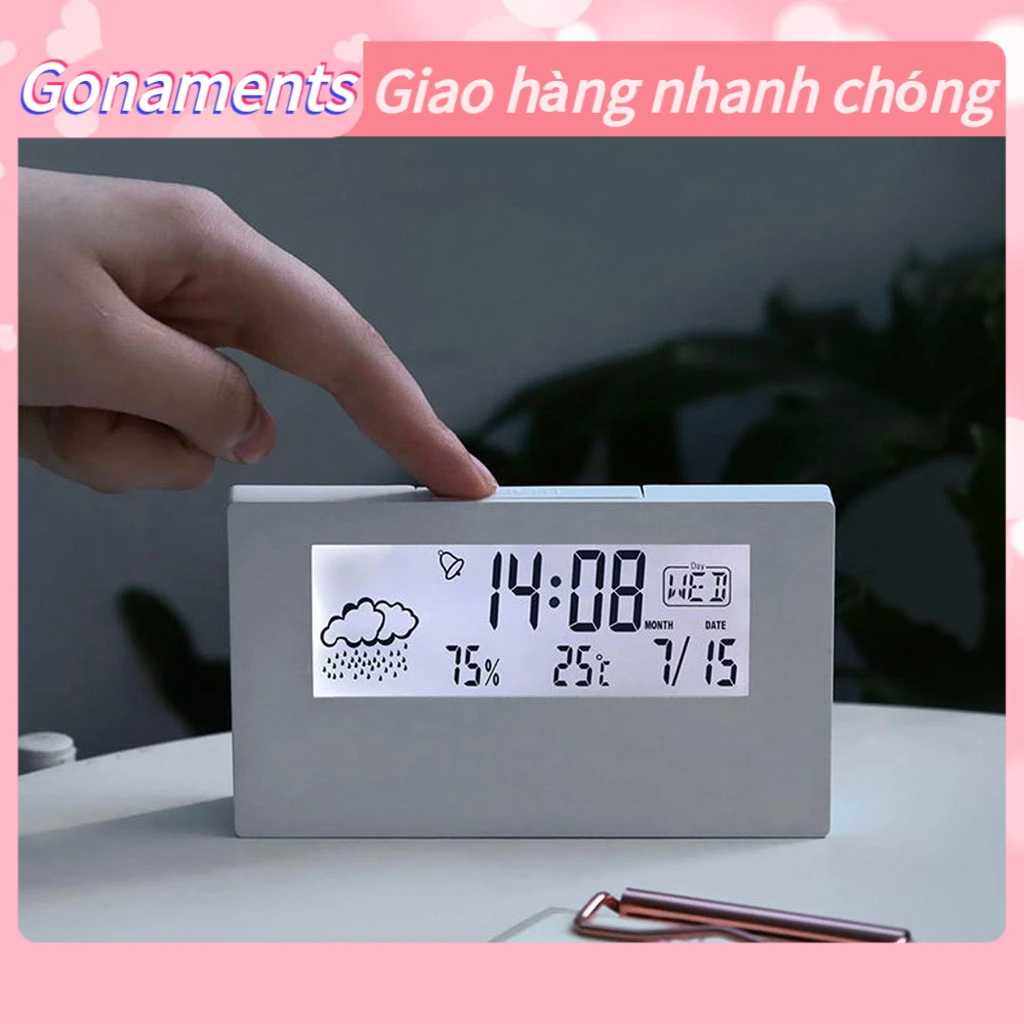 Đồng Hồ Báo Thức Điện Tử Để Bàn Có Đèn LED Hiển Thị Nhiệt Độ Và Lịch Gonaments S.