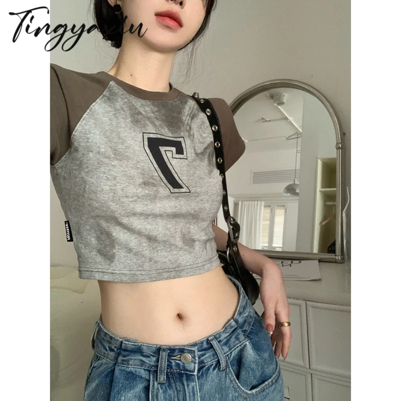 TINGYAXIU Áo Thun Ngắn Tay In Họa Tiết Retro Thời Trang Dành Cho Nữ