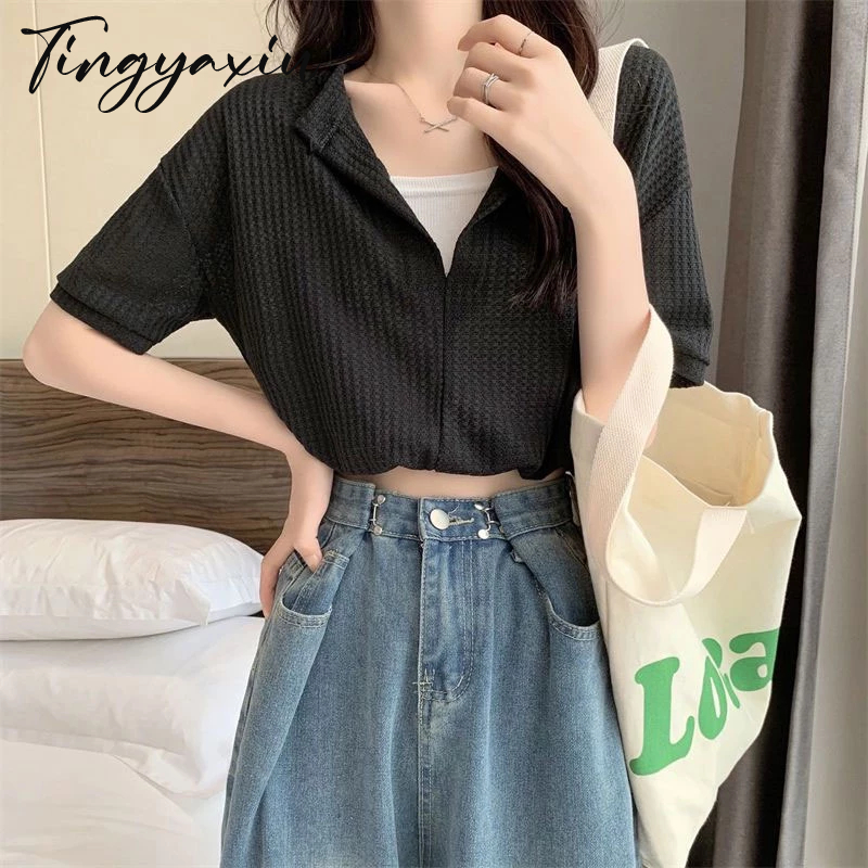 TINGYAXIU Áo Thun Tay Ngắn Cổ Chữ V Thời Trang Mùa Hè Cho Nữ