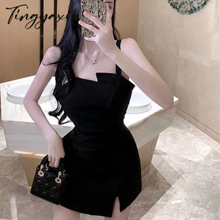TINGYAXIU  Đầm Dây Màu Đen Phong Cách Hoàng Gia Pháp Thời Trang Cao Cấp 2023 Cho Nữ