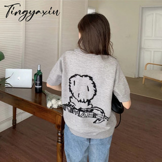TINGYAXIU Áo Thun Tay Ngắn Cổ Tròn Dáng Rộng In Họa Tiết Hoạt Hình Thời Trang Mùa Hè 2023 Cho Nữ