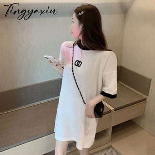 TINGYAXIU Đầm Thun Mỏng Dáng Rộng In Họa Tiết Thời Trang Mùa Hè