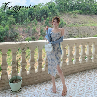 TINGYAXIU  2023 Đầm Nhẹ Nhàng Chất Lượng Cao Xếp Nếp Ở Bên Trong Để Làm Bạn Nhìn Bạn Mỏng Hơn Và Thiết Kế Hai Dây