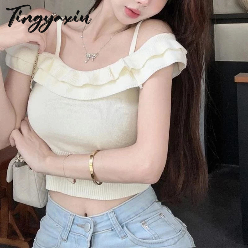 TINGYAXIU Áo Nữ Không Tay Một Hàng Nút Thời Trang Hàn Quốc Xinh Xắn