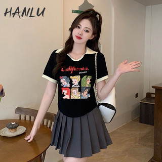HANLU Áo Thun Ngắn Tay In Họa Tiết Thời Trang Dành Cho Nữ