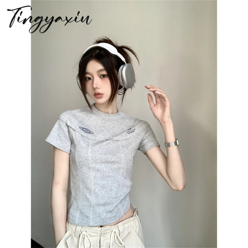 TINGYAXIU Áo Thun Tay Ngắn In Chữ Thời Trang Dành Cho Nữ