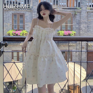 HUIZUMEI Đầm Hai Dây Họa Tiết Hoa Thời Trang Hàn Quốc Cho Nữ