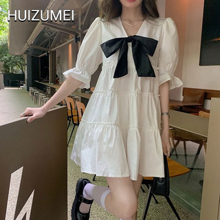 HUIZUMEI Đầm Công Chúa Chiffon Màu Đen Phong Cách Preppy Cổ Điển Thời Trang Cho Nữ