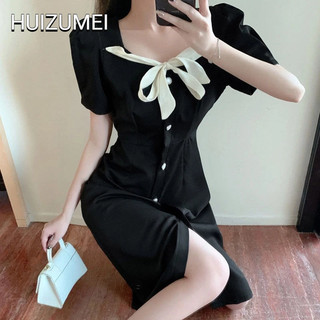 HUIZUMEI Mới Đầm Thắt Nơ Eo Phong Cách Retro Pháp Quý Phái Dành Cho Nữ Thời Tuổi Thượng Campanulaceae