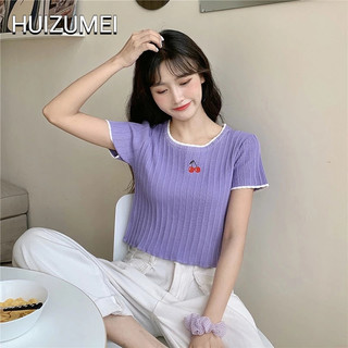 HUIZUMEI Áo Thun Tay Ngắn Cổ Tròn Dáng Ôm Phối Màu Thời Trang Hàn Quốc Dành Cho Nam
