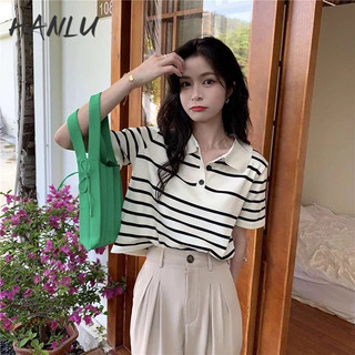 Yi MEI Áo thun dệt kim ngắn tay sọc mới dành cho nữ YI MEI thiết kế cảm giác thích hợp hàng đầu