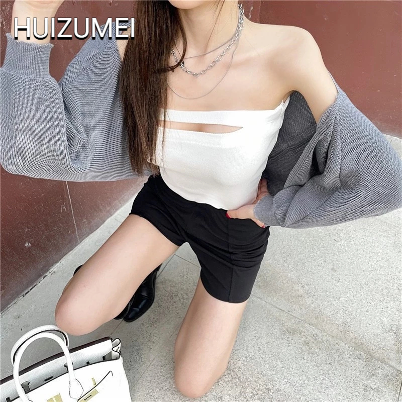 HUIZUMEI thời trang nữ áo khoác cardigan dệt kim dài tay