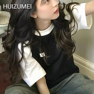HUIZUMEI Áo Thun Tay Ngắn Cổ Tròn Dáng Rộng Phong Cách Hàn Quốc Thời Trang Cho Nữ