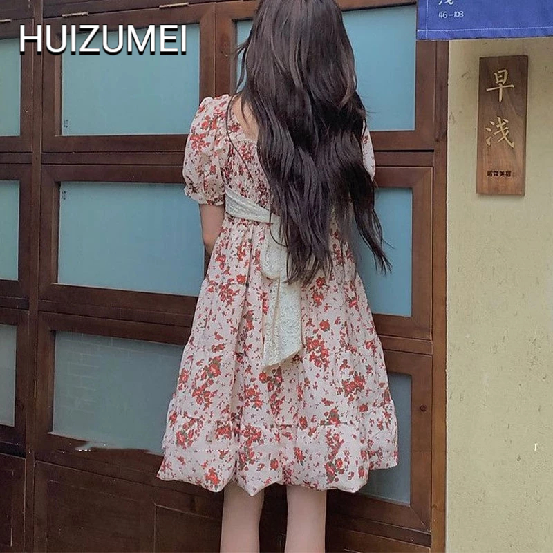 HUIZUMEI Đầm In Hoa Phong Cách Pháp Thanh Lịch Ngọt Ngào Cho Nữ