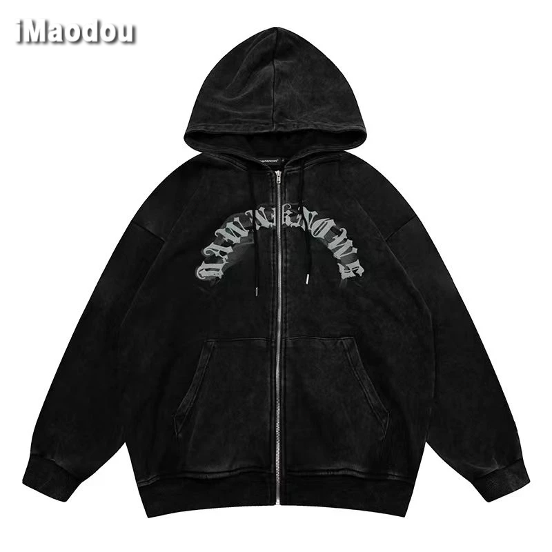 IMaodou Áo Khoác Nỉ oversize Có Mũ Trùm Đầu Phong Cách retro Mỹ Cổ Điển