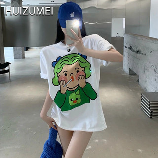 HUIZUMEI Áo Thun cotton Tinh Khiết Tay Ngắn Dáng Rộng Họa Tiết Hoạt Hình Dễ Thương Ngọt Ngào Cho Nữ