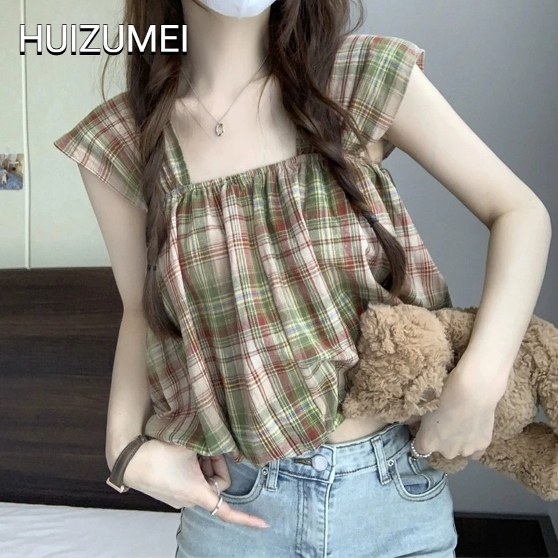 HUIZUMEI Áo Không Tay Ngắn Dáng Rộng Phong Cách Hàn Quốc Dễ Phối Đồ Ngọt Ngào Dành Cho Bạn Nữ