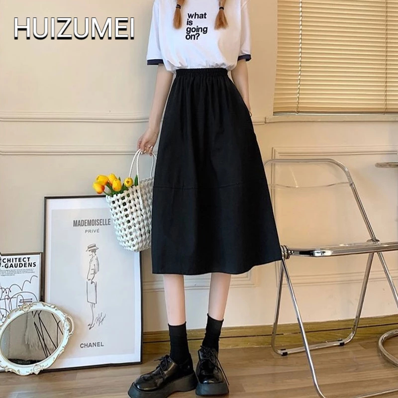 HUIZUMEI Chân Váy Chữ A Lưng Cao Thời Trang Hàn Quốc