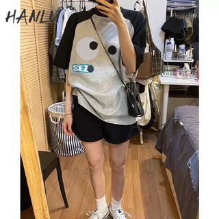 Hanlu áo thun tay ngắn in họa tiết raglan nhiều màu sắc cho nữ