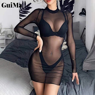 Váy bodycon màu trơn xuyên thấu gợi cảm dành cho nữ phong cách phương Tây