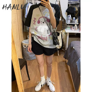 Hanlu áo thun tay ngắn in họa tiết raglan nhiều màu sắc cho nữ