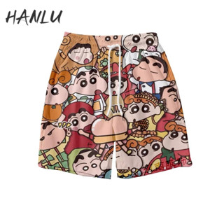HANLU Quần Short Ngủ Dáng Rộng In Hình Cậu Bé Bút Chì Shin chan Thời Trang Đi Biển Mới Cho Cặp Đôi