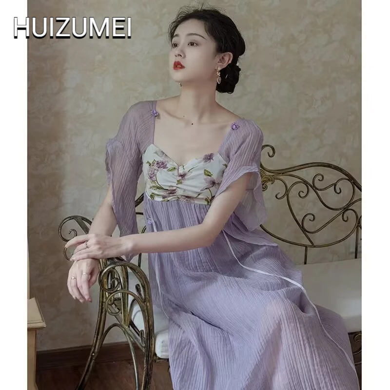 HUIZUMEI Đầm Hán Phục Cách Tân Phong Cách Cổ Điển Trung Hoa Mới Cho Nữ
