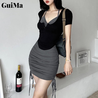 Đầm Nữ Mùa Hè Mới Quần Áo Nữ Màu Trơn Ôm Tay Ngắn Thời Trang Dây Cổ Shirred Đầm