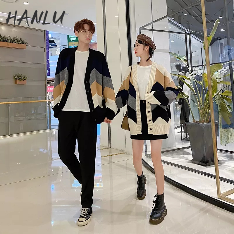 HANLU Áo Khoác Cardigan Dài Tay Màu Gradient Phong Cách Harajuku Cùng Phong Cách Mới Cho Cặp Đôi Nam Và Nữ