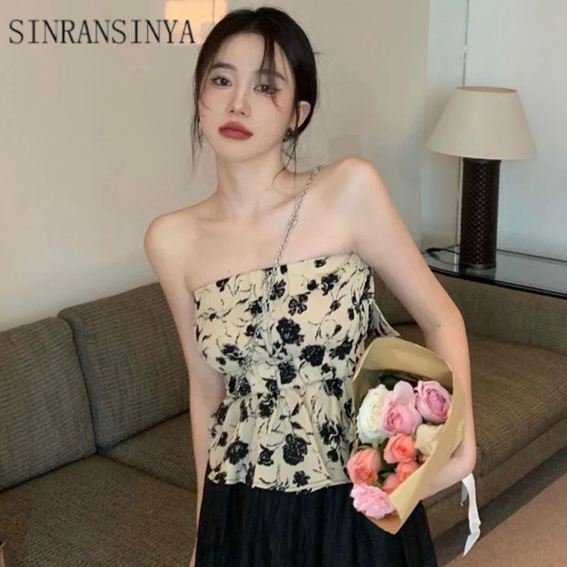SINRANSINYA Áo Ống Màu Trơn Phong Cách Hepburn Thời Trang Quyến Rũ Cho Nữ