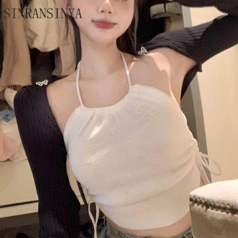 SINRANSINYA Áo Ống Ngắn Sát Nách Màu Hồng Trơn Kiểu Thái Quyến Rũ Cho Bạn Gái