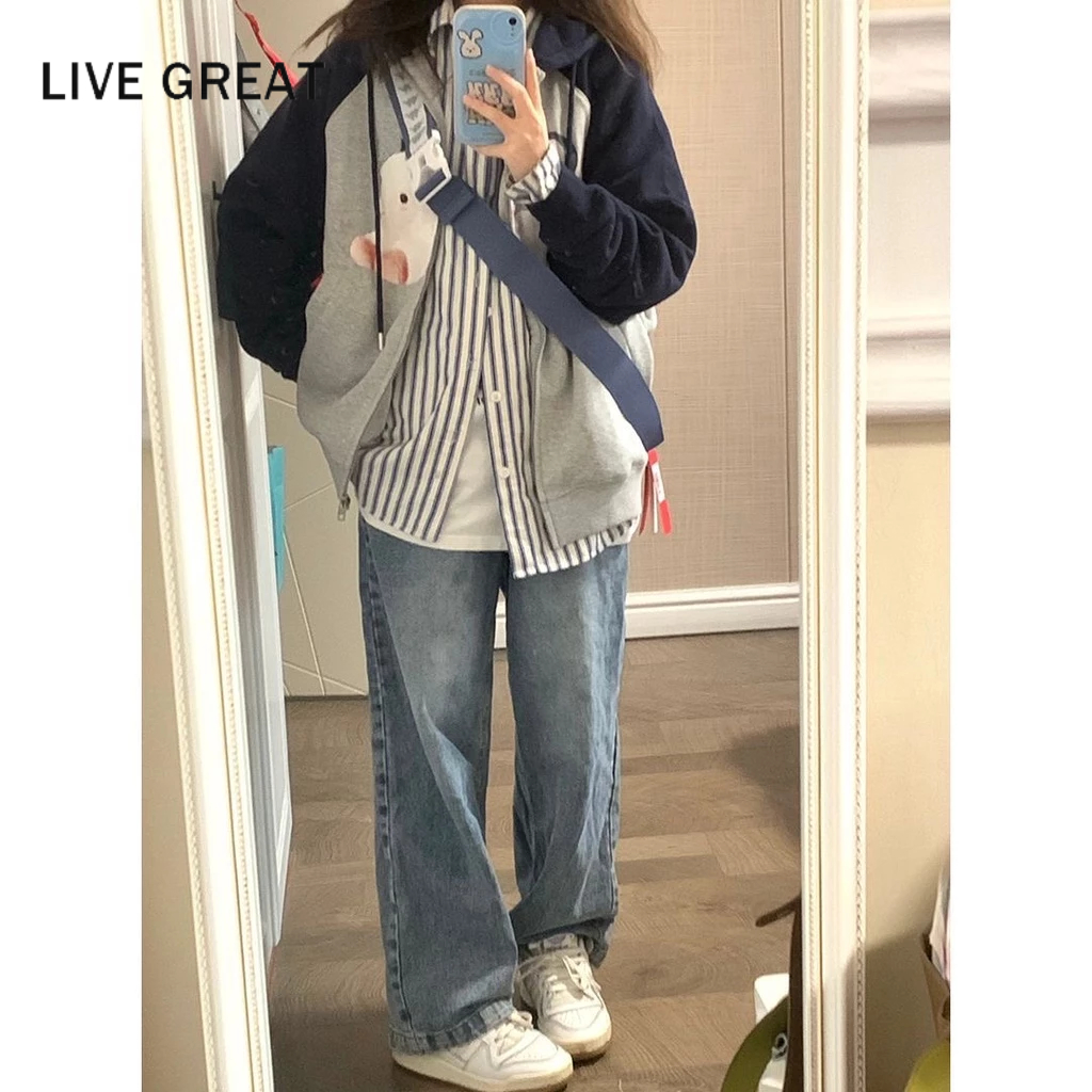 LIVE GREAT Áo Khoác sweater Tay Dài Có Mũ Trùm In Họa Tiết Đa Năng Cho Nữ