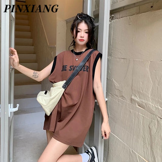 PINXIANG Áo Thun Sát Nách Cổ Tròn In Chữ Thời Trang Dành Cho Nữ