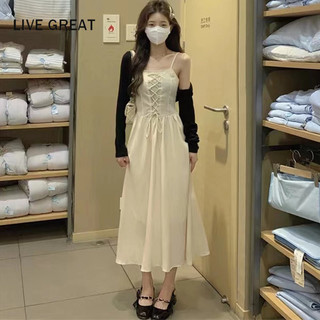 LIVE GREAT  set Đầm Hai Dây + Áo Choàng Chống Nắng Phong Cách Pháp Cho Nữ