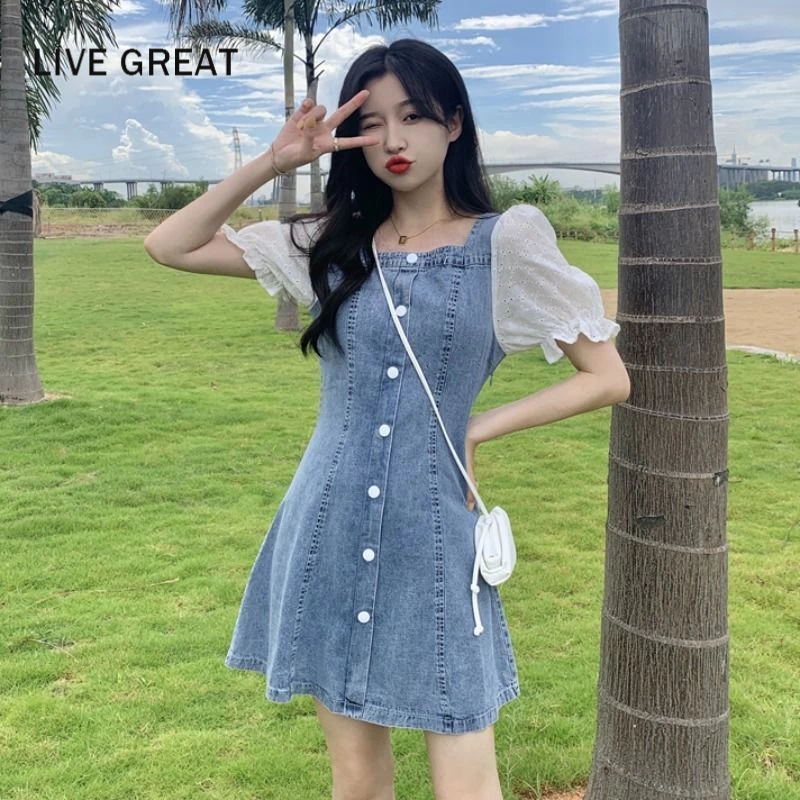 LIVE GREAT Đầm Denim Dáng Rộng Thời Trang Mới Mẻ Cho Nữ