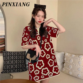 PINXIANG  Áo Thun Tay Ngắn Dáng Rộng Phối Chân Váy Ngắn Thời Trang Mùa Hè Xinh Xắn Cho Nữ