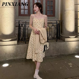 PINXIANG  Đầm Hoa Nhỏ Hai Dây Phong Cách Desire Tinh Khiết Mặc Bên Trong Và Ngoài Có Hương Thơm Thiết Kế Niche Cho Nữ