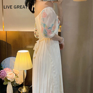 LIVE GREAT  Đầm Dài Cổ Yếm Tay Phồng Trễ Vai Thời Trang Cho Nữ