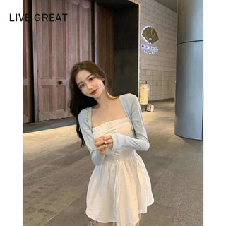 LIVE GREAT  Đầm Ống Màu Trắng Lông Xù Phong Cách Thời Trang Mới Dành Cho Nữ
