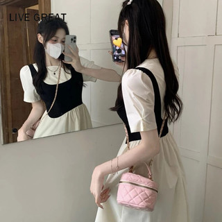 LIVE GREAT  Bộ Áo Tay Phồng Giả Hai Mảnh + Chân Váy Dài Ôm Eo Phong Cách Hong Kong Thời Trang Mùa Hè Dễ Phối Đồ Cho Nam