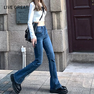 Live great quần jeans nữ lưng cao ống loe thời trang hàn